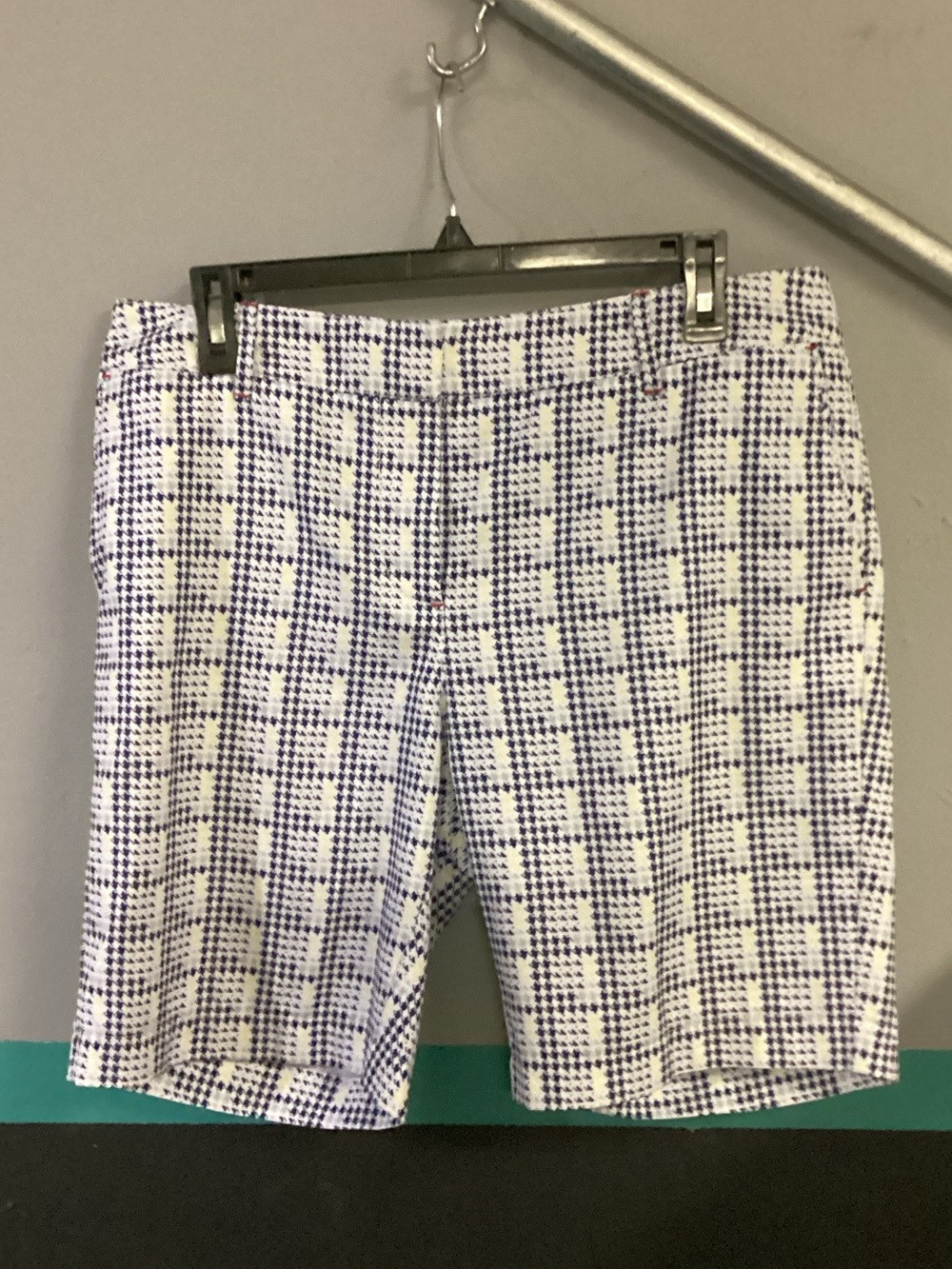 White and Blue Checked Bermuda Shorts — Tailored Women's Shorts